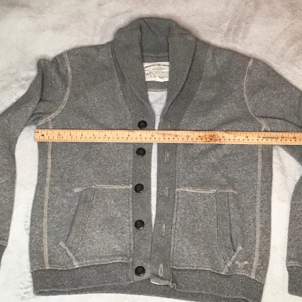 Y2K Men’s American Eagle Shawl CollarGrey Vintage Classic 1977 w/ pockets USXS - Picture 7 of 10